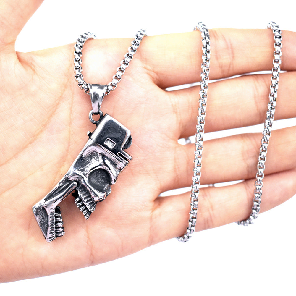 Steel Necklace – Statement Skull Pendant