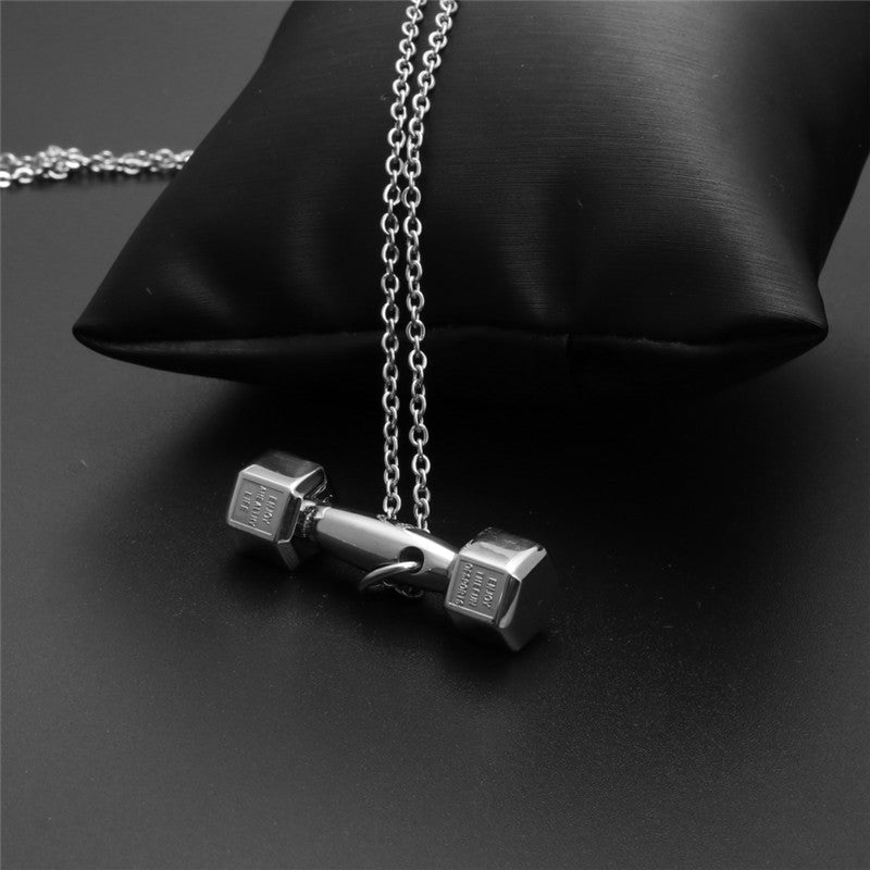 Titanium Steel Dumbbell Pendant Necklace for Fitness Enthusiasts - Hipster Casual Gift for Men