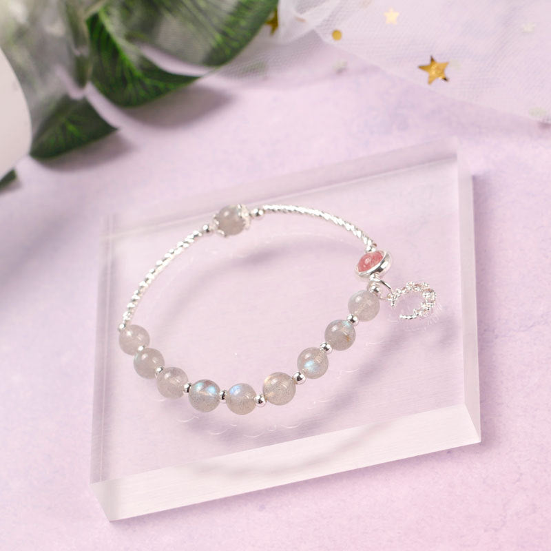 Sweet Strawberry Pink Crystal Bracelet with Sterling Silver Chain
