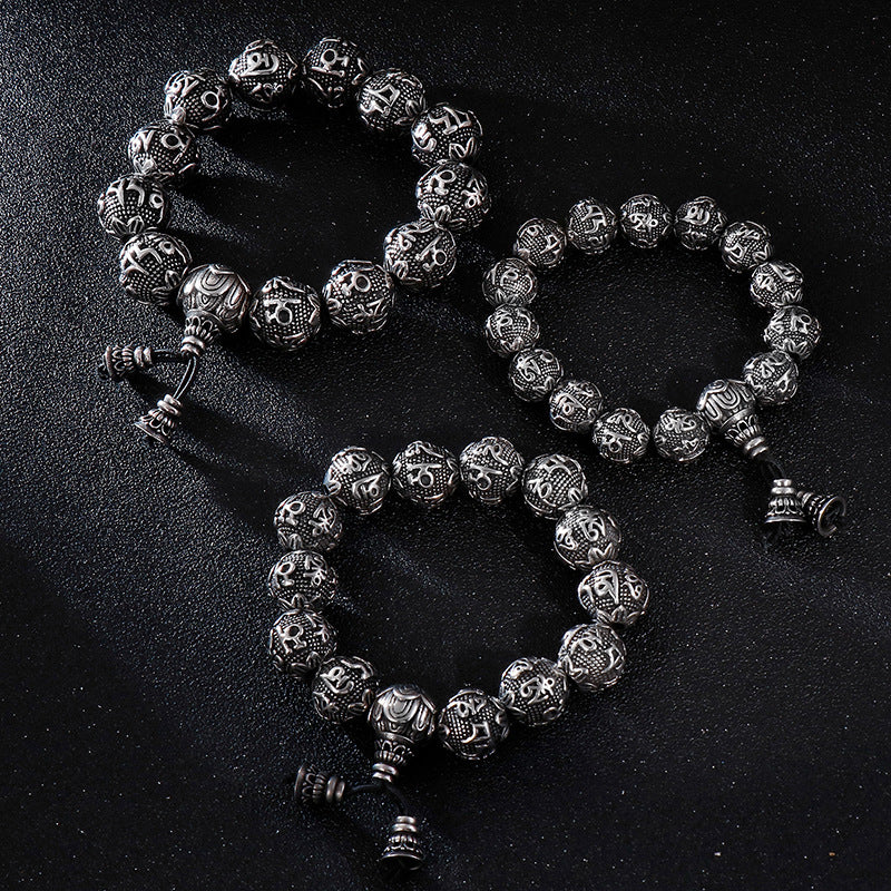 Men's Titanium Steel – Six-Character Mantra Bead Bracelet – Stainless Steel Bracelet