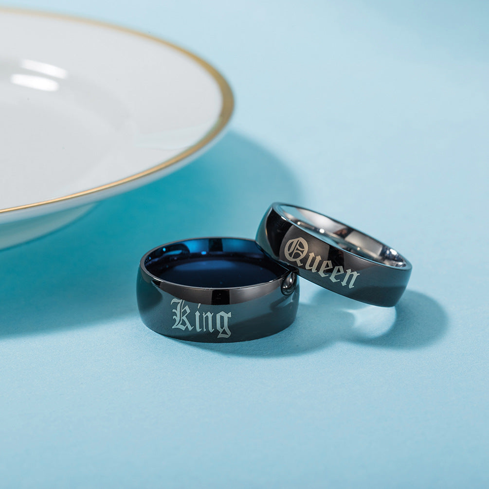 Inner & Outer Arc Two-Color King Queen King Queen Stainless Steel Ring