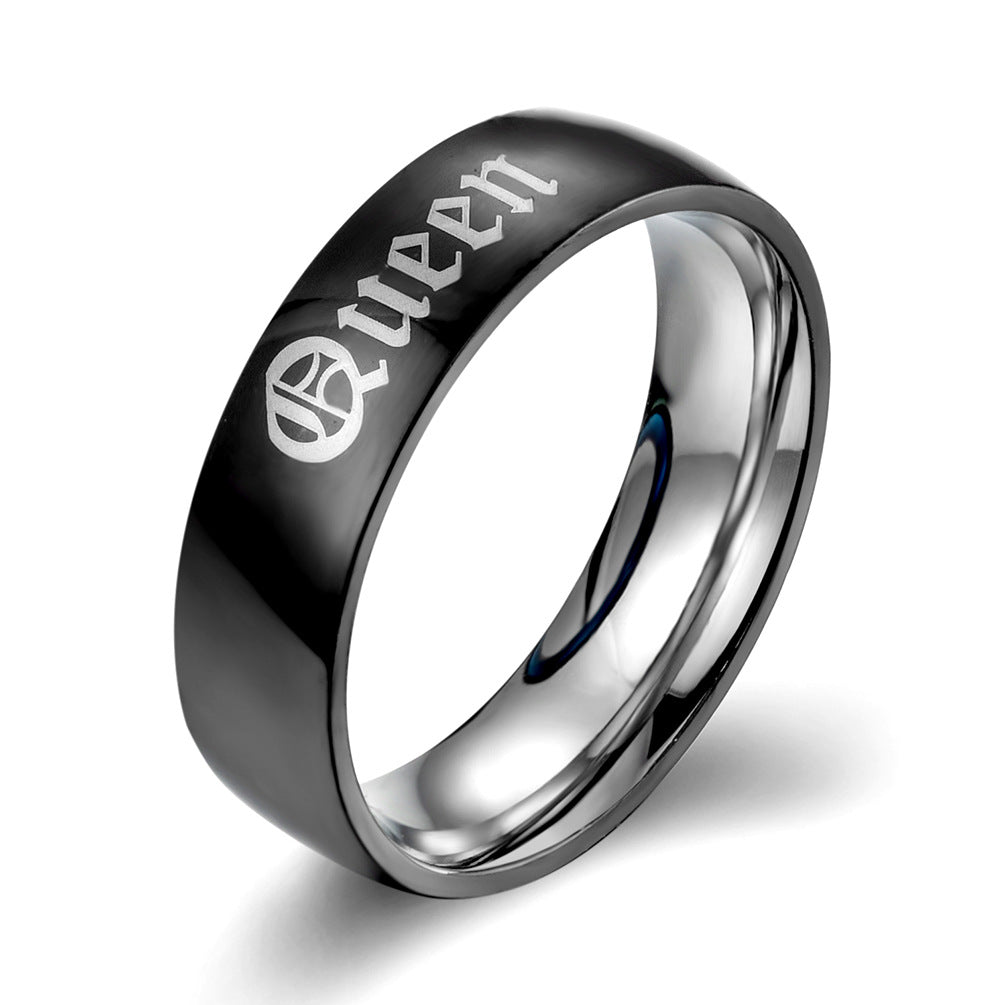 Inner & Outer Arc Two-Color King Queen King Queen Stainless Steel Ring