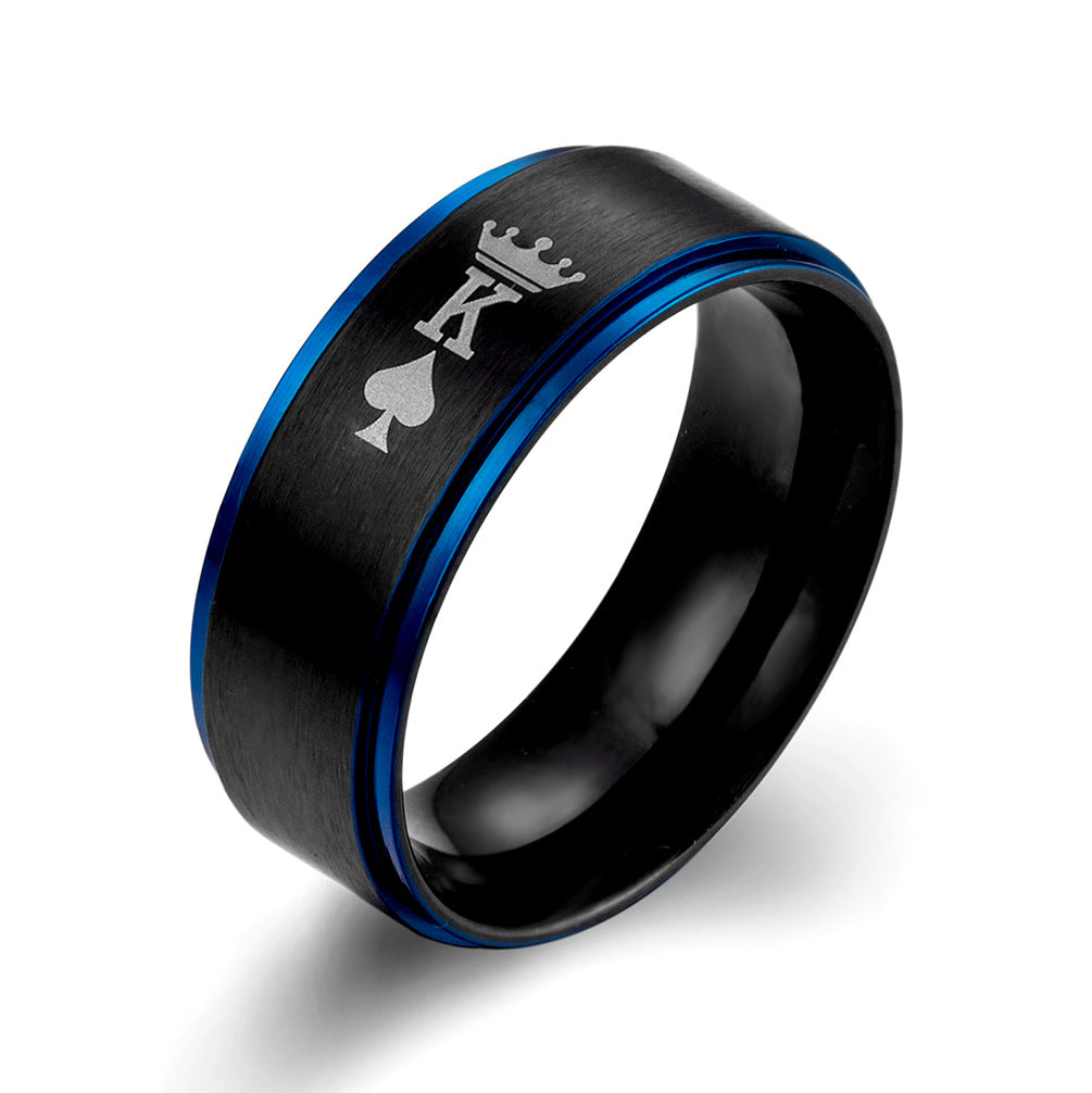 Two-Color Stainless Steel Vacuum Plating Laser Engraved Crown K Q Couple Ring