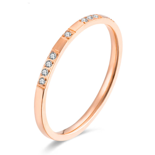 2mm Zircon Rose Gold Stainless Steel Ring for Women