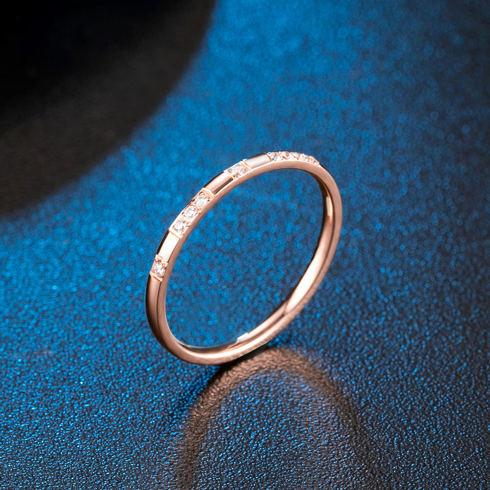 2mm Zircon Rose Gold Stainless Steel Ring for Women