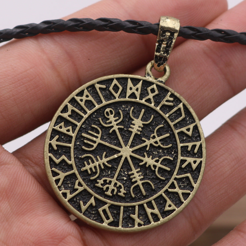 Viking Pirate Compass Necklace with Snowflake Rune Pendant - Men's European and American Style Accessory