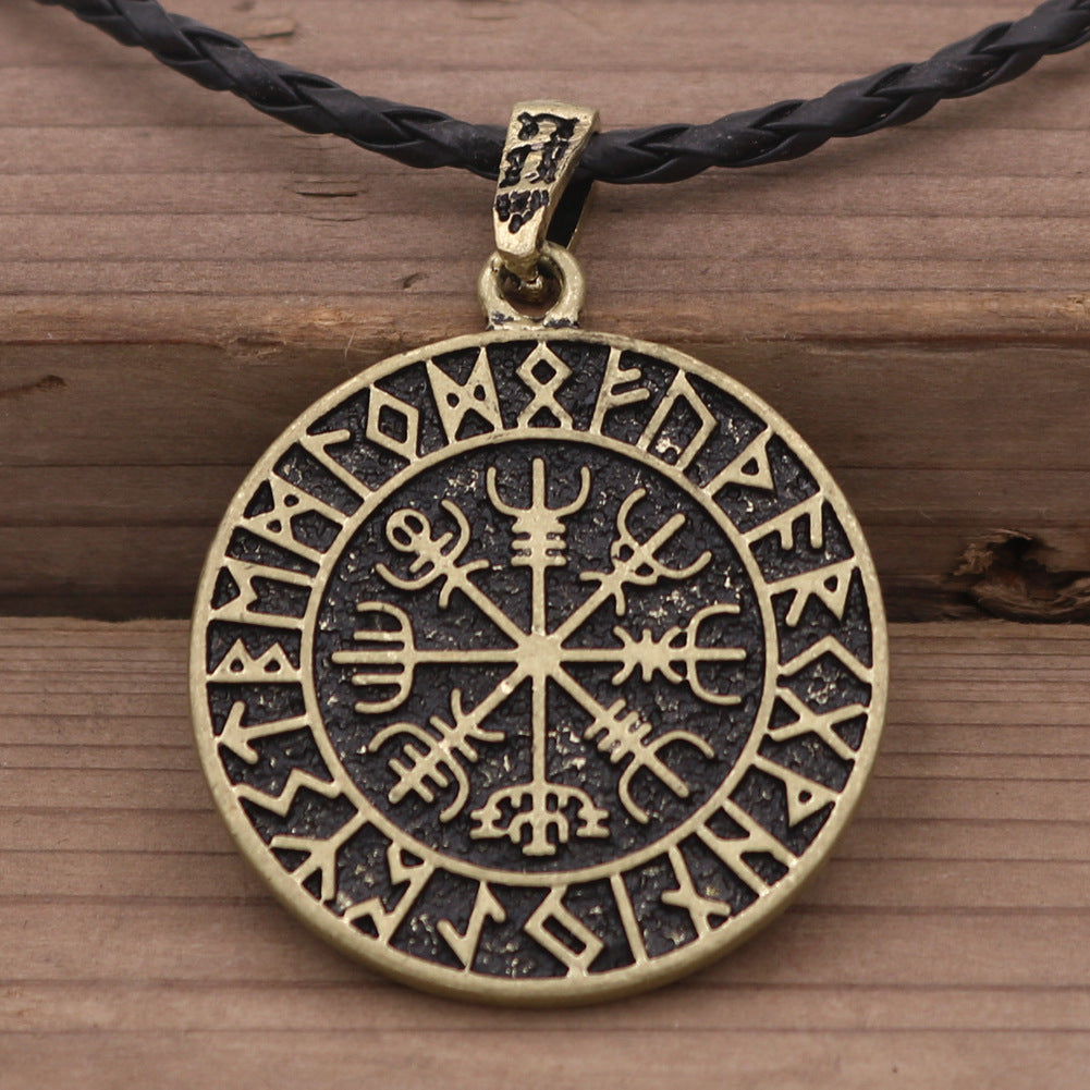 Viking Pirate Compass Necklace with Snowflake Rune Pendant - Men's European and American Style Accessory