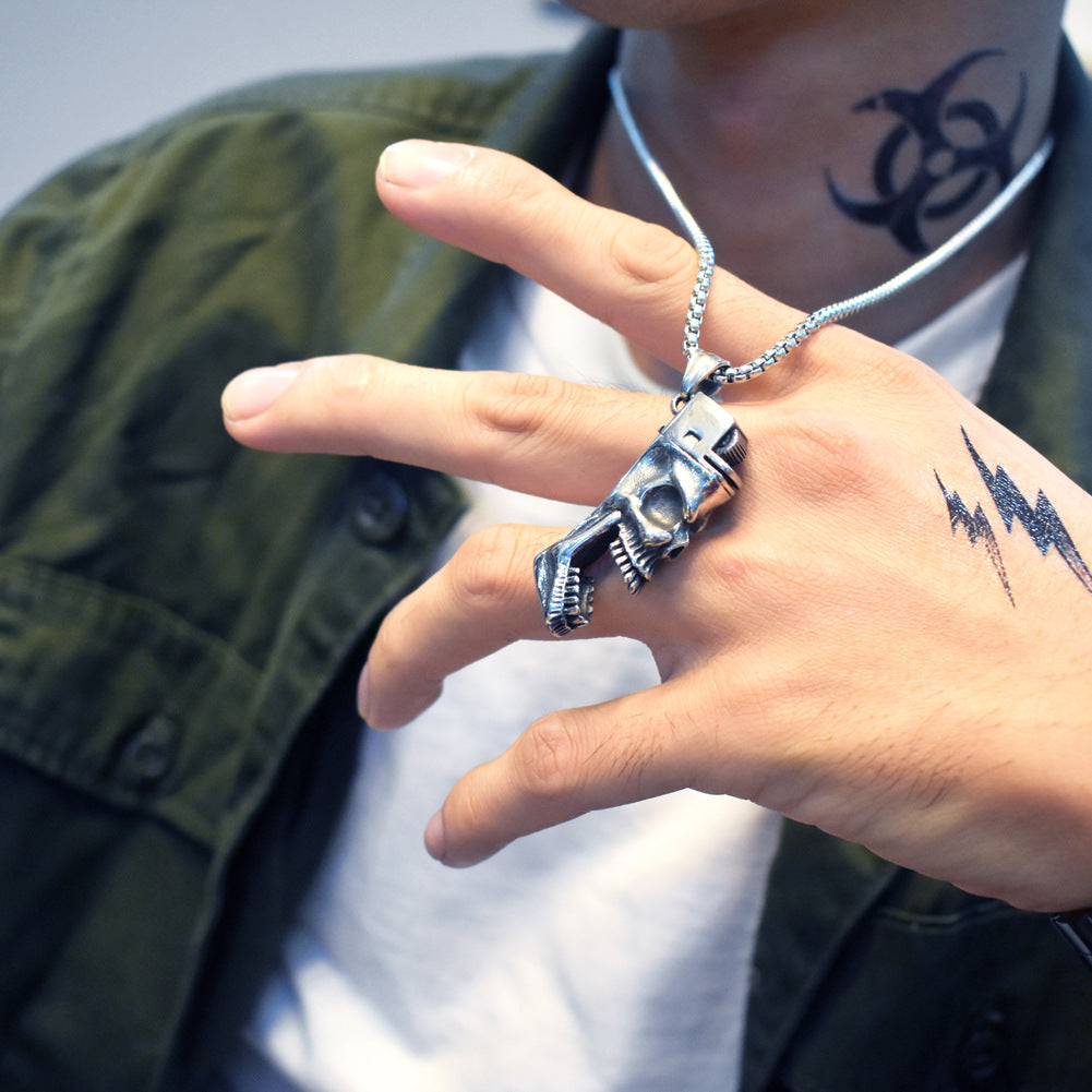 Steel Necklace – Statement Skull Pendant
