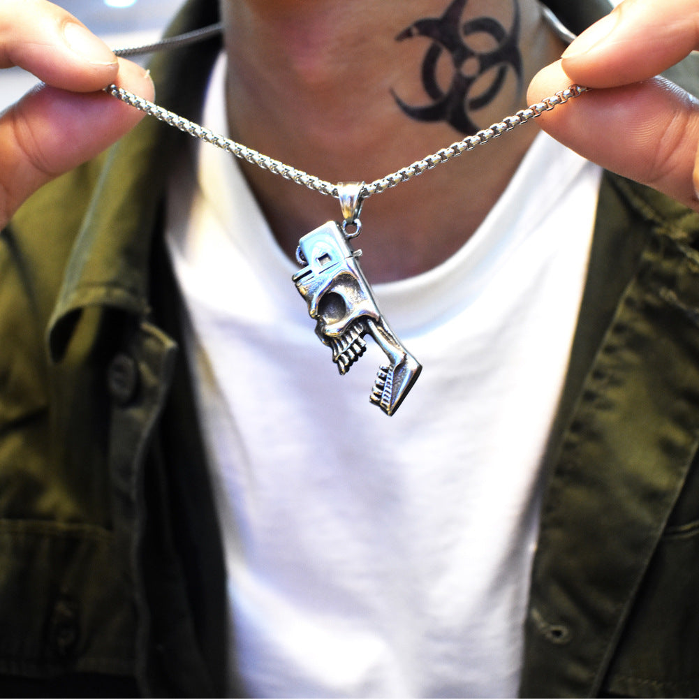 Steel Necklace – Statement Skull Pendant