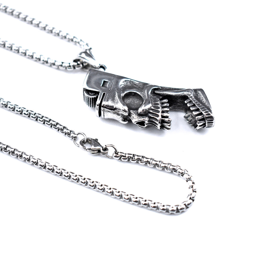 Steel Necklace – Statement Skull Pendant