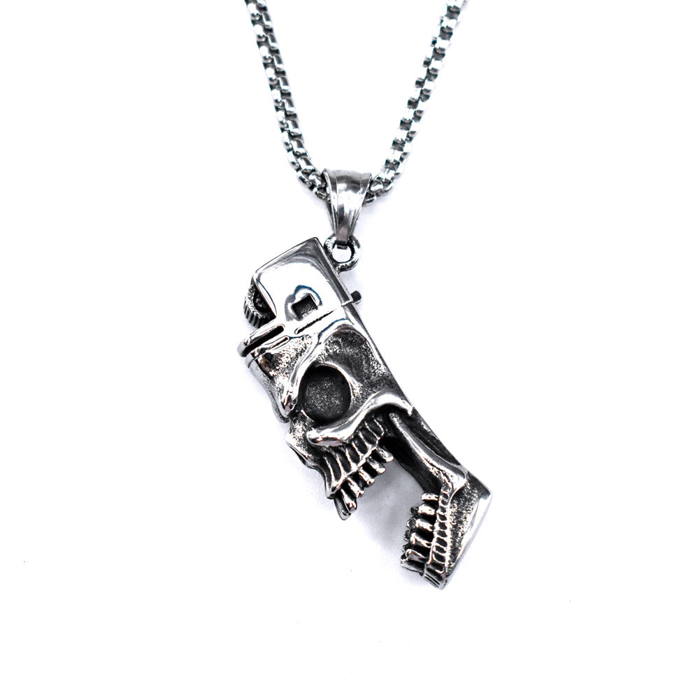 Steel Necklace – Statement Skull Pendant