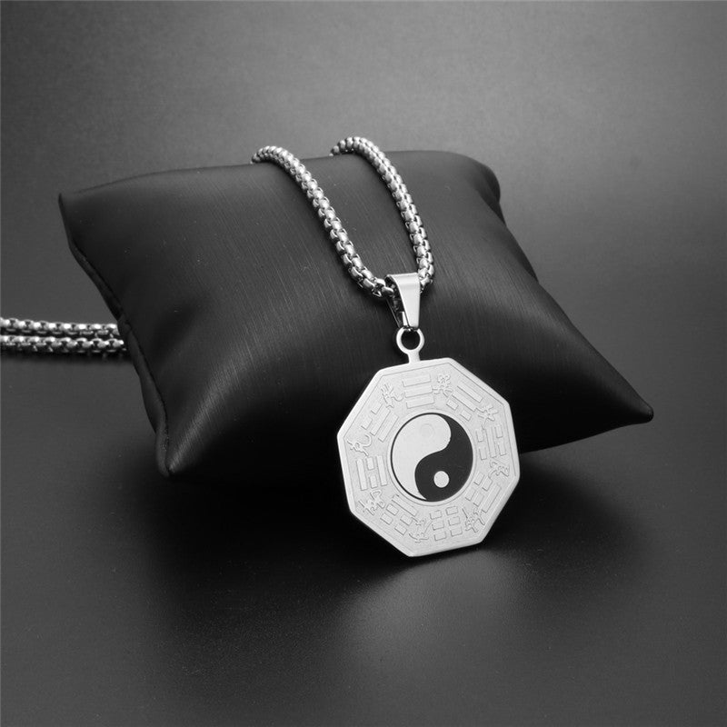 Titanium Steel Tai Chi Round Pendant Necklace for Men - European and American Jewelry Holiday Gift