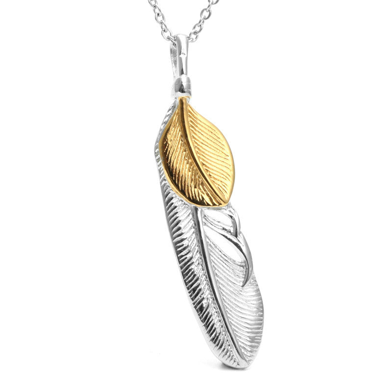 Titanium Steel Feather Pendant Necklace for Men - European and American Style Holiday Gift