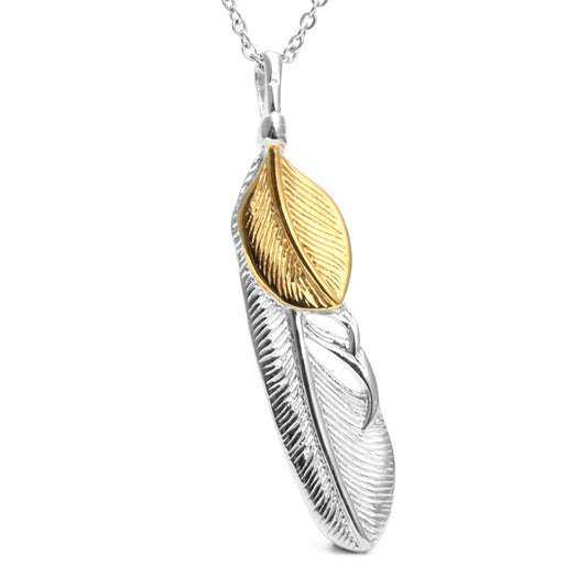 Titanium Steel Feather Pendant Necklace for Men - European and American Style Holiday Gift