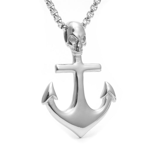 Titanium Steel Skull Anchor Pendant Necklace for Men - Retro Punk Style