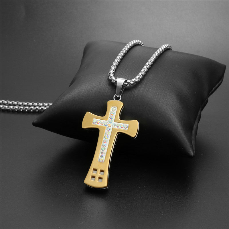 Titanium Steel Double-Layer Cross Pendant Necklace for Men - Ideal Holiday Gift