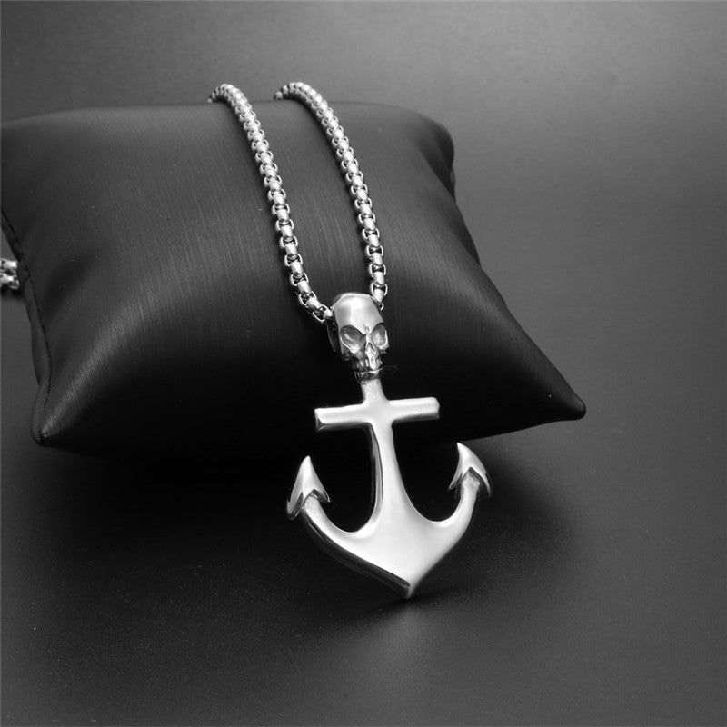 Titanium Steel Skull Anchor Pendant Necklace for Men - Retro Punk Style