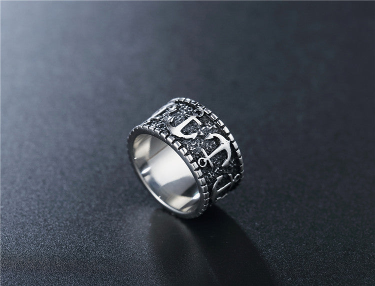 Planderful Personalized Retro Ultra Wide Anchor Titanium Steel Ring For Men Unisex Bold Statement