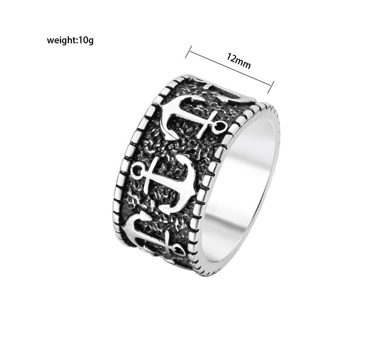 Planderful Personalized Retro Ultra Wide Anchor Titanium Steel Ring For Men Unisex Bold Statement