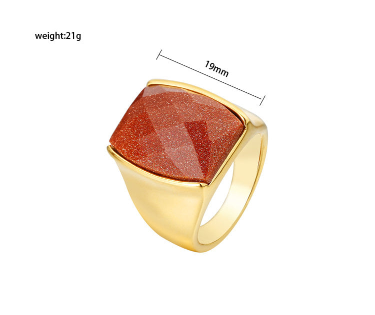 Planderful Gold Plated Ring Titanium Steel With Sand Stone Unisex Protection Statement Jewelry For European American Fans