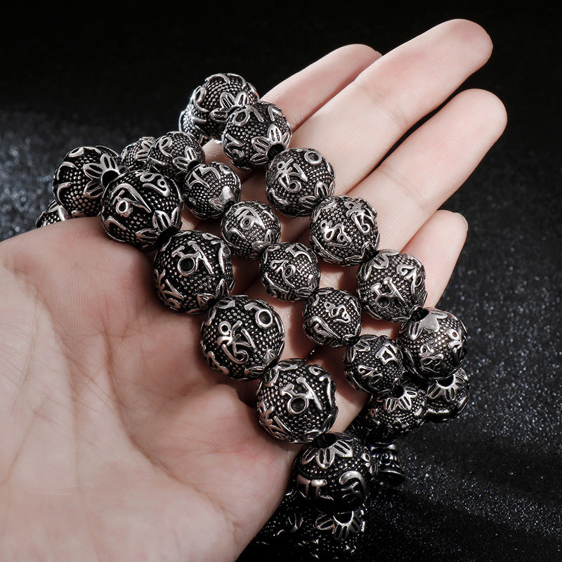 Men's Titanium Steel – Six-Character Mantra Bead Bracelet – Stainless Steel Bracelet