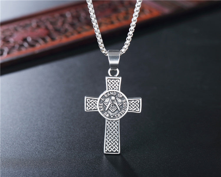 Planderful Masonic Cross Pendant Titanium Steel Necklace For Men Unisex Durable Protection Bold Retro Style
