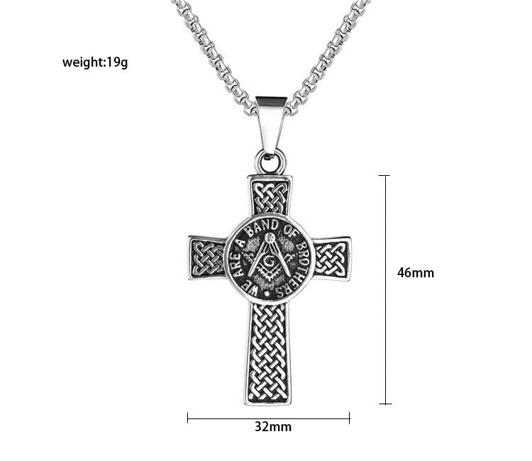 Planderful Masonic Cross Pendant Titanium Steel Necklace For Men Unisex Durable Protection Bold Retro Style