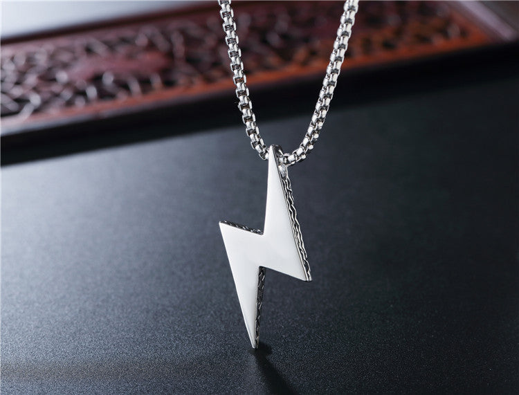 Titanium Steel Pendant Necklace Unisex Personalized Fashion With Lightning Motif Protection Statement By Planderful