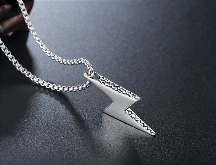 Titanium Steel Pendant Necklace Unisex Personalized Fashion With Lightning Motif Protection Statement By Planderful