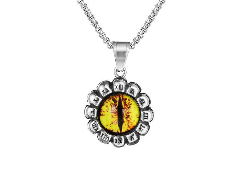 Roman Numeral Devil's Eye Skull Titanium Steel Pendant Necklace