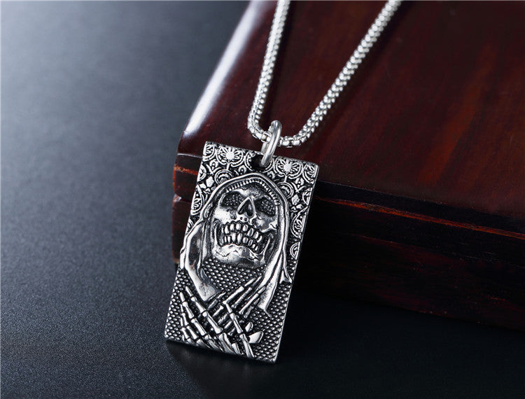 Punk Skull Tag Titanium Steel Pendant Necklace