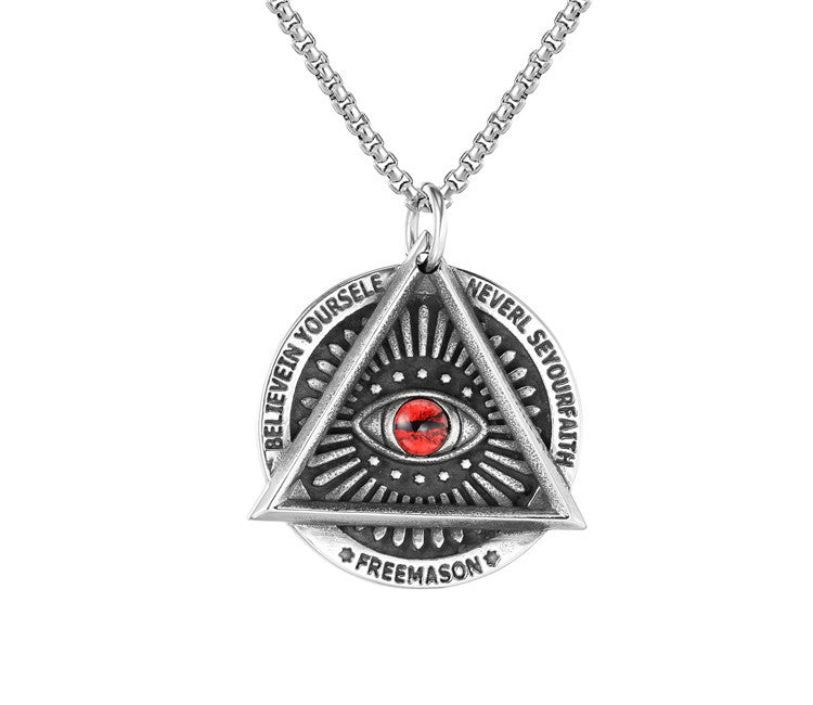 Planderful Everyday Genie Freemasonry Triangle Demon Eye Pendant Necklace Steel Unisex Protection