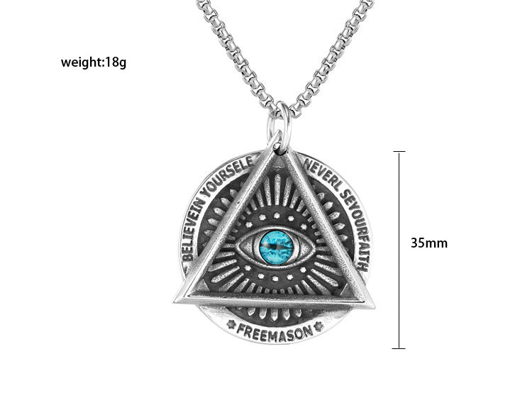 Planderful Everyday Genie Freemasonry Triangle Demon Eye Pendant Necklace Steel Unisex Protection