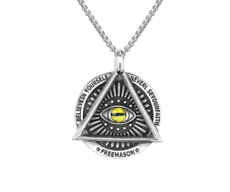 Planderful Everyday Genie Freemasonry Triangle Demon Eye Pendant Necklace Steel Unisex Protection