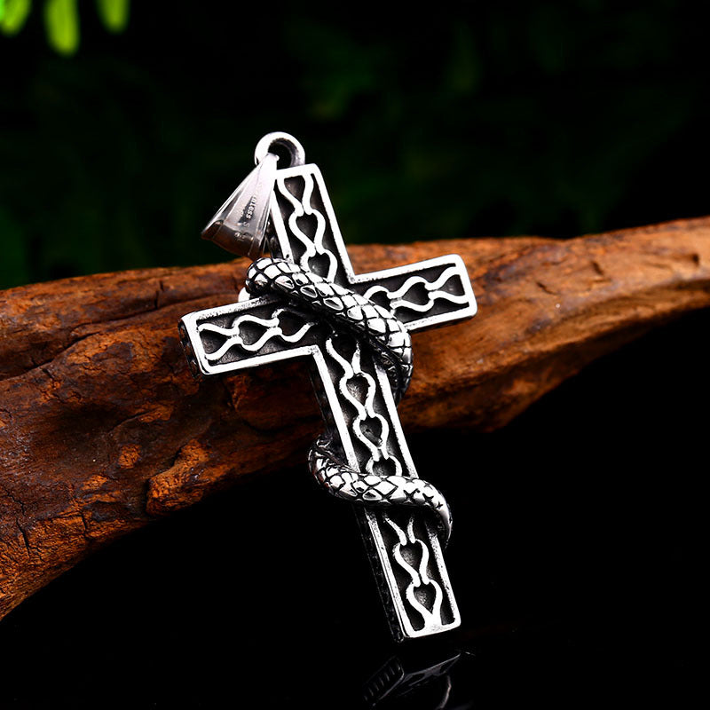 Titanium Steel Viking Cross Snake Pendant for Men - Wholesale Unique Stainless Steel Jewelry