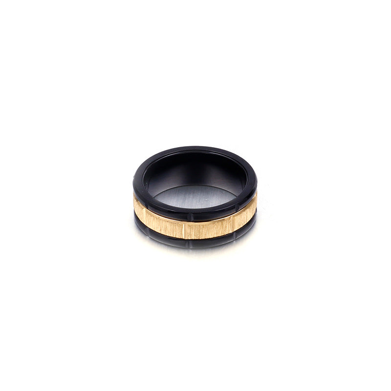 Stylish Two-Tone Black and Gold Titanium Steel Rings for Men and Women - Personalized Brushed Finish, Factory Direct Sales