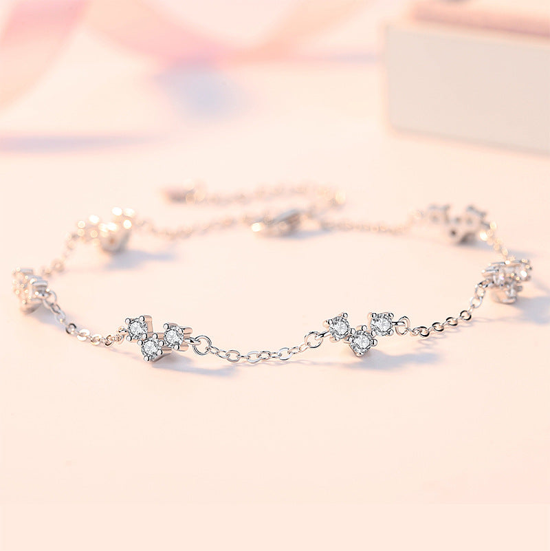 Planderful Sterling Silver Star Zircon Bracelet for Girls Luxury Gift for Girlfriend