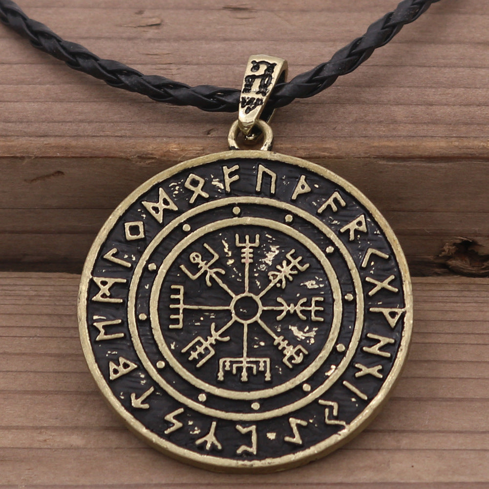 Viking Pirate Compass Necklace with Snowflake Rune Pendant - Men's European and American Style Accessory