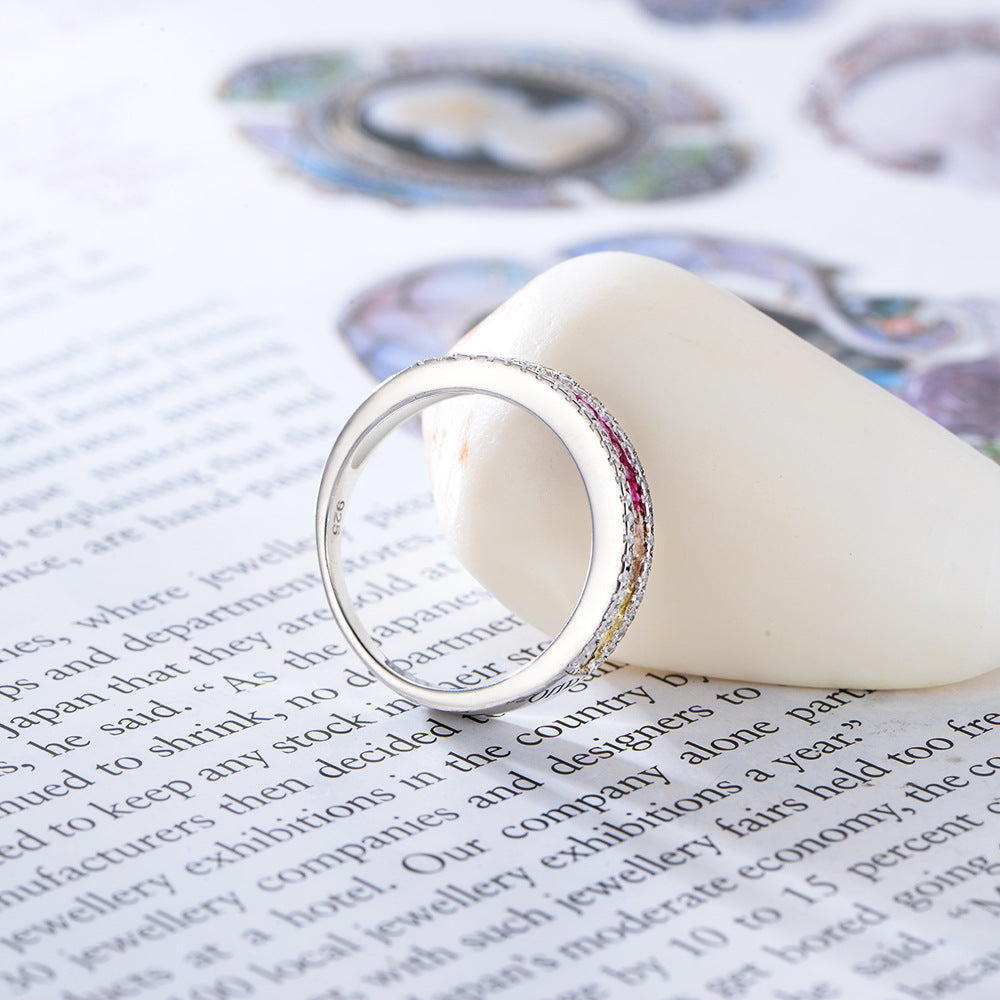 S925 Silver Micro-Inlaid Colored Square Zircon Ring, Popular Accessories Wish Hot Jewelry