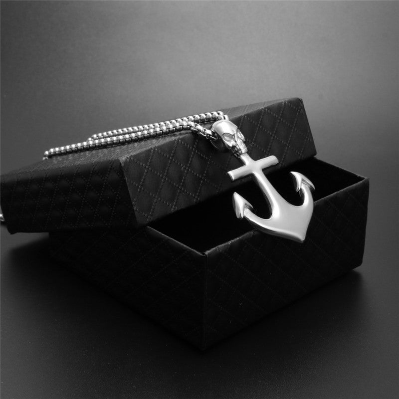 Titanium Steel Skull Anchor Pendant Necklace for Men - Retro Punk Style