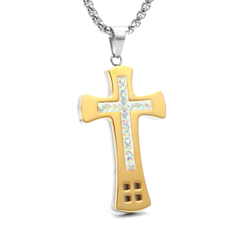 Titanium Steel Double-Layer Cross Pendant Necklace for Men - Ideal Holiday Gift