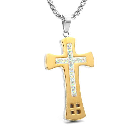 Titanium Steel Double-Layer Cross Pendant Necklace for Men - Ideal Holiday Gift