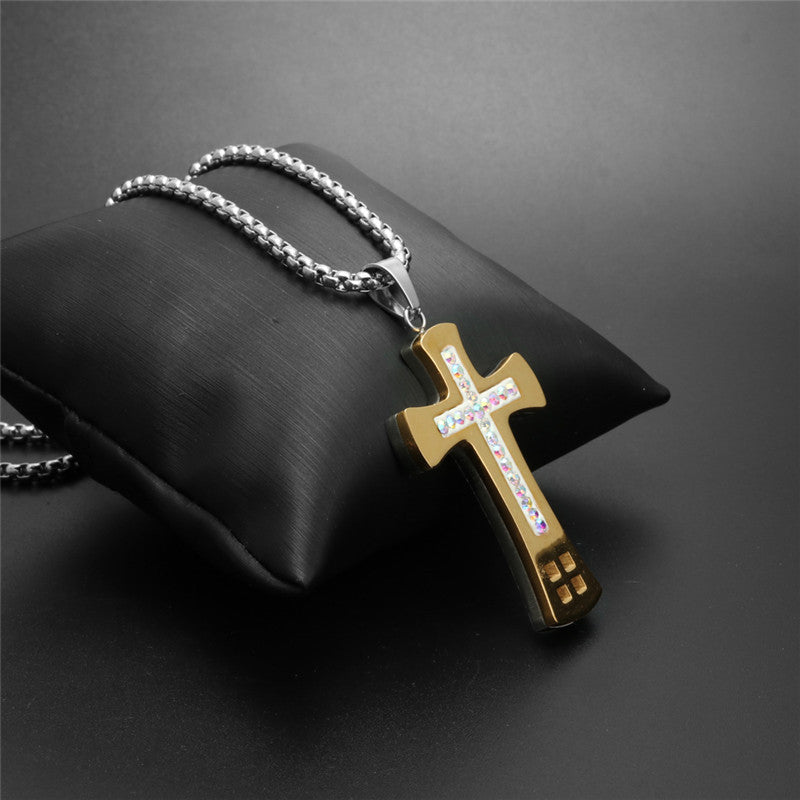 Titanium Steel Double-Layer Cross Pendant Necklace for Men - Ideal Holiday Gift