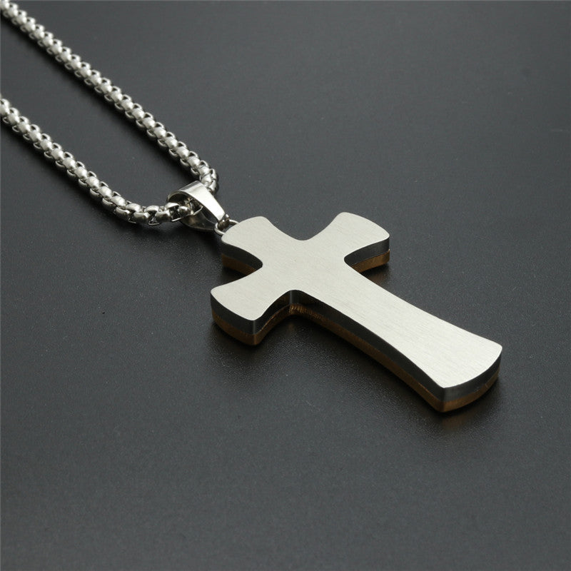 Titanium Steel Double-Layer Cross Pendant Necklace for Men - Ideal Holiday Gift
