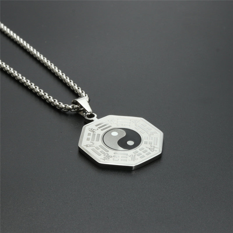 Titanium Steel Tai Chi Round Pendant Necklace for Men - European and American Jewelry Holiday Gift