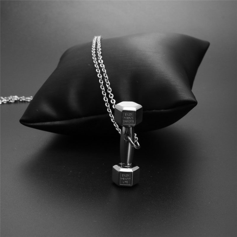 Titanium Steel Dumbbell Pendant Necklace for Fitness Enthusiasts - Hipster Casual Gift for Men