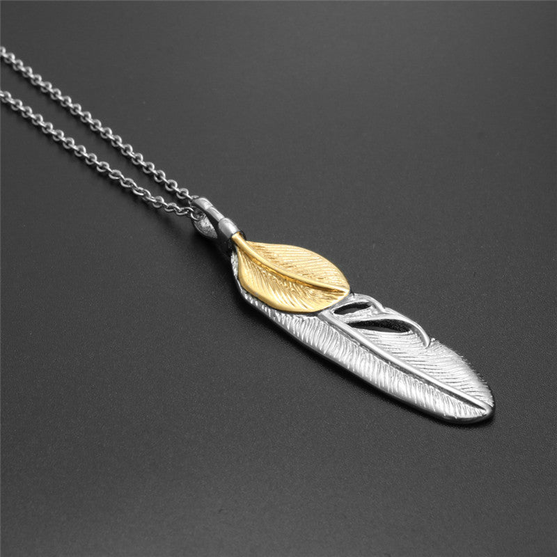 Titanium Steel Feather Pendant Necklace for Men - European and American Style Holiday Gift