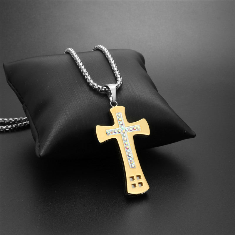Titanium Steel Double-Layer Cross Pendant Necklace for Men - Ideal Holiday Gift