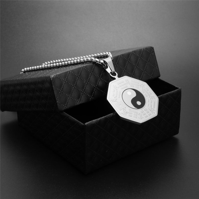 Titanium Steel Tai Chi Round Pendant Necklace for Men - European and American Jewelry Holiday Gift