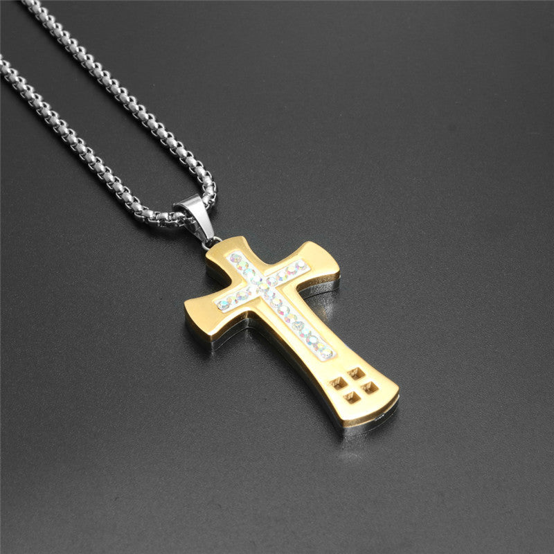 Titanium Steel Double-Layer Cross Pendant Necklace for Men - Ideal Holiday Gift